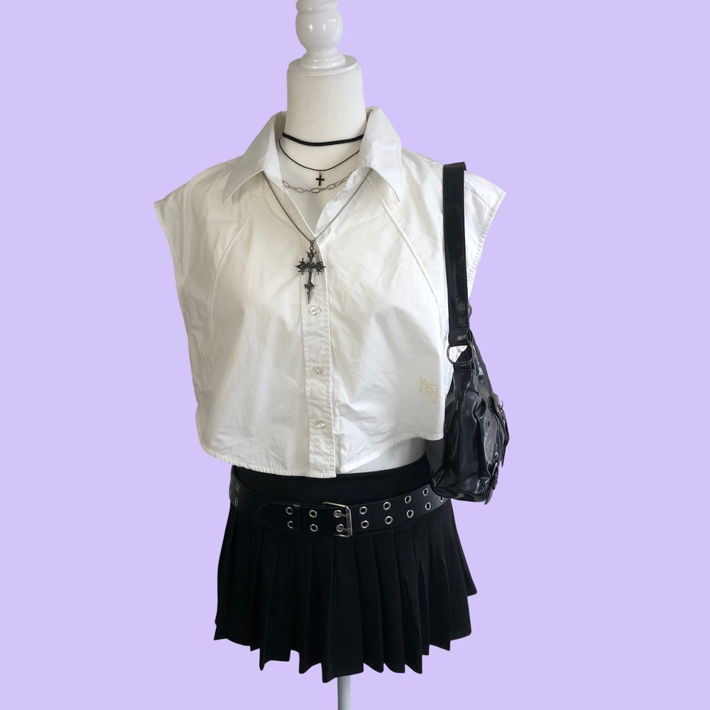 Alexander Wang T White Cropped Sleeveless Button Down Shirt Womens S AW Logo